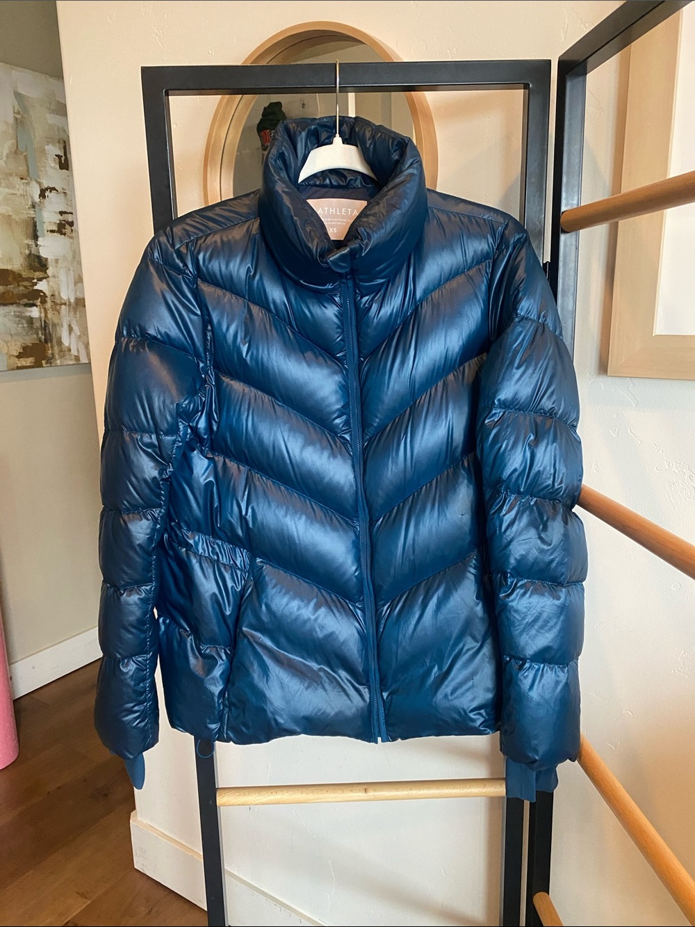 Athleta Dark Navy Chevron Packable Puffer Jacket
